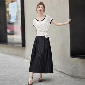 FY2585A时尚气质套装2025夏季高级感法式收腰遮肚子显瘦减龄半身裙两件套