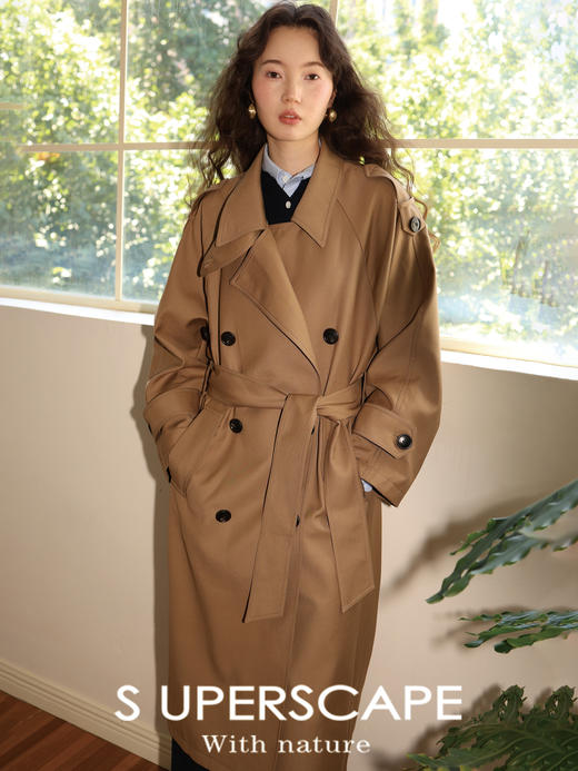 【8/6新品】素舶棉混纺廓形大翻领双排扣长款风衣 商品图0