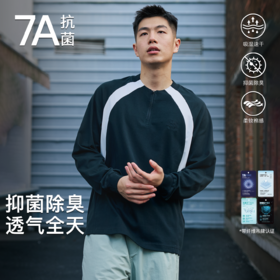 录士LUSHISI前行突破主题7A抗菌透气亨利领半开拉链拼接速干长袖