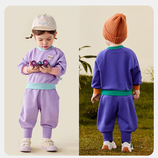 迷你巴拉男女童宝宝柔软宽松长袖长裤撞色入园套装2025秋新品 商品图2