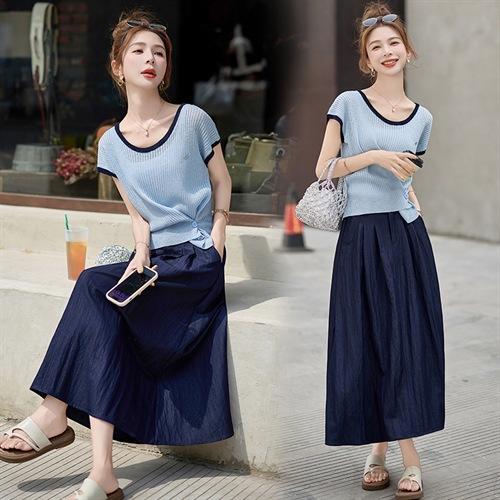 FY2585A时尚气质套装2025夏季高级感法式收腰遮肚子显瘦减龄半身裙两件套 商品图2