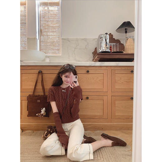 金蘑菇菇 热可可绞花毛衣+奶油法博牛仔裤 商品图0