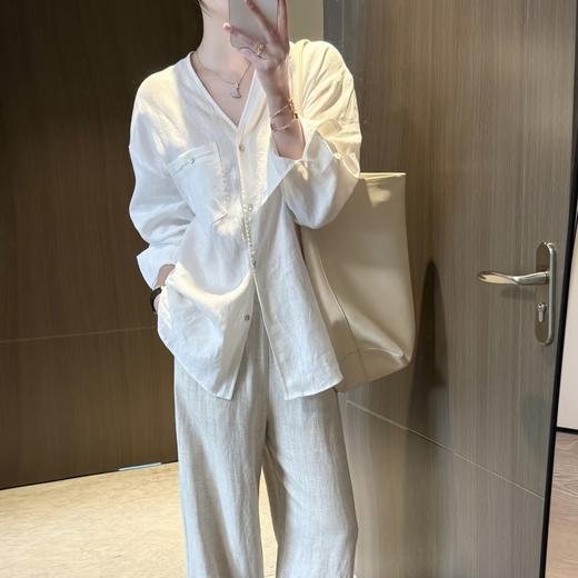 卷卷紫V领棉麻衬衫｜面料舒适，亲肤透气 商品图0