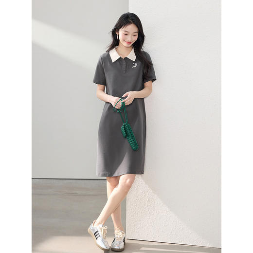 【周末秒杀】熙世界复古撞色文艺POLO裙透气25春夏新款套头中长款直筒连衣裙 商品图4