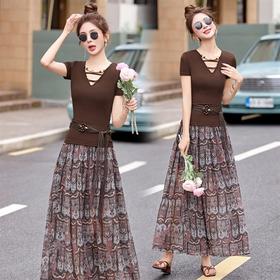 XRY9260碎花半身裙套装女夏季2025新款韩系高级感穿搭修身显瘦减龄两件套