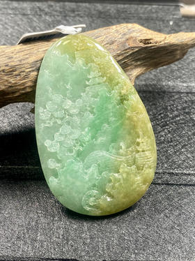 【FC0097】翡翠黄加绿山水牌挂件  色泽亮丽 雕工精美
