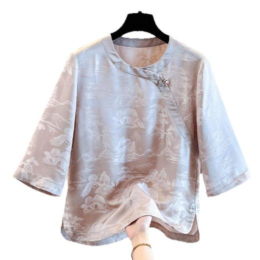 A34639高品质舒适桑蚕丝减龄妈妈夏新款国风改良旗袍斜襟小衫新中式衬衫 商品图4