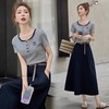 FY2587时尚休闲套装女2025夏季新款超火一整套条纹T恤休闲半身裙两件套 商品缩略图1