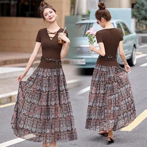 XRY9260碎花半身裙套装女夏季2025新款韩系高级感穿搭修身显瘦减龄两件套 商品图1