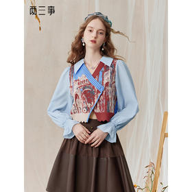 两三事 星缎釉彩 2025秋季新款复古花卉毛巾绣假两件针织衫女