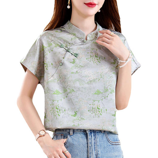 KQLE324N6683复古新中式2025夏季新款百搭斜襟盘扣国风气质立领时尚小衫女 商品图4