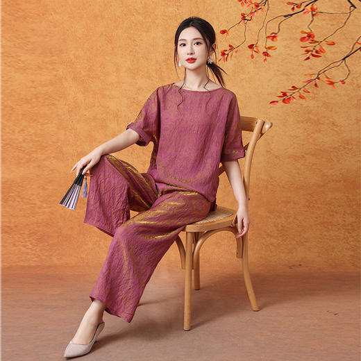 byc3156妈妈夏装香云纱上衣套装中老年时尚女装国风新中式短袖真丝两件套 商品图2