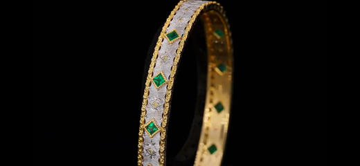 「丝路」祖母綠钻石手工拉丝金手镯 商品图4
