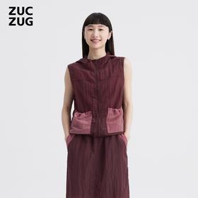 2楼素然轻薄拼色尼龙布带帽马甲吊牌价1250