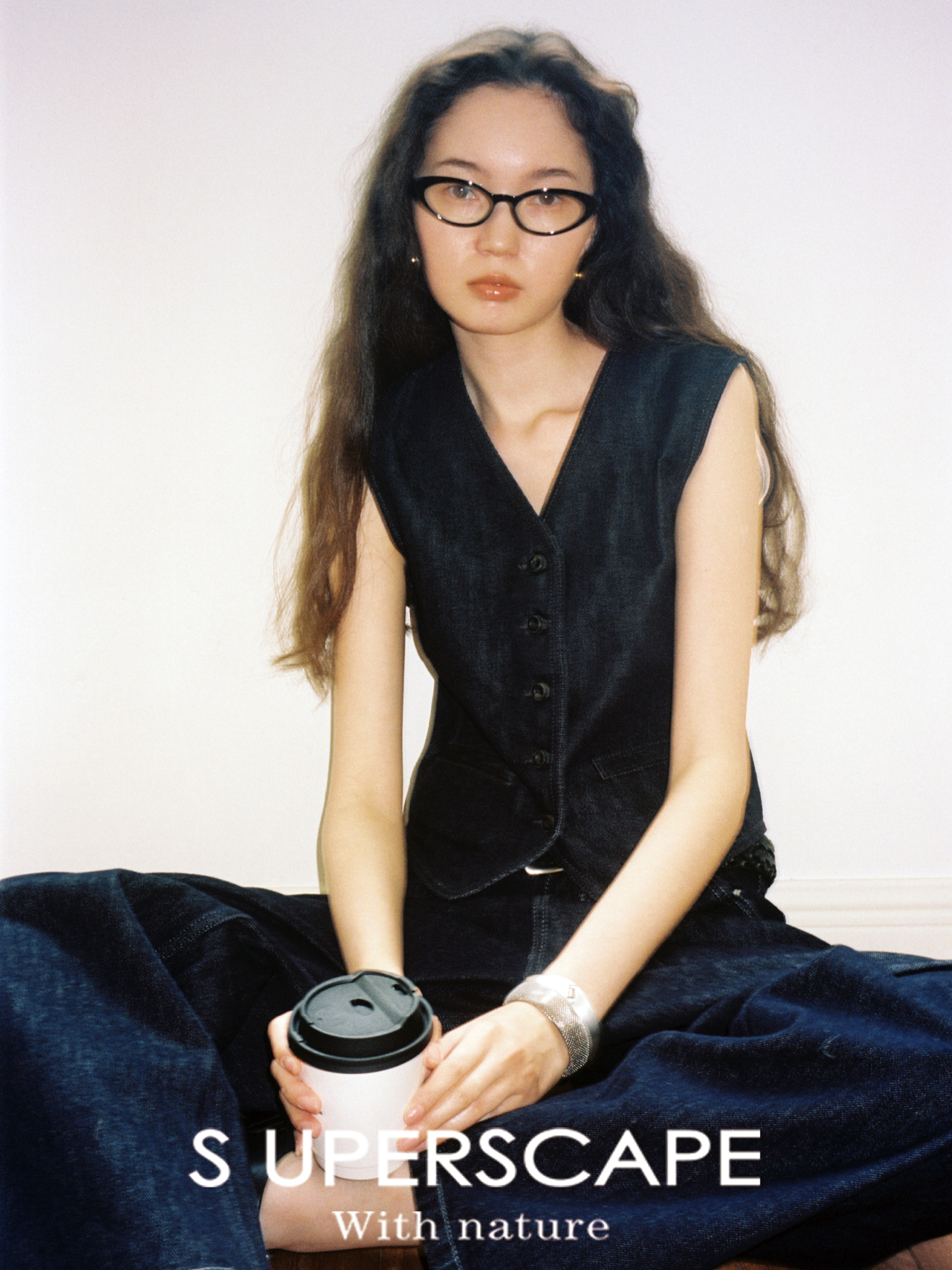 【8/6新品】素舶天丝棉原牛复古V领收腰单排扣牛仔马甲