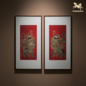 铜师傅 手工錾刻《门神纳福（一对）》客厅玄关画沙发背景墙挂画