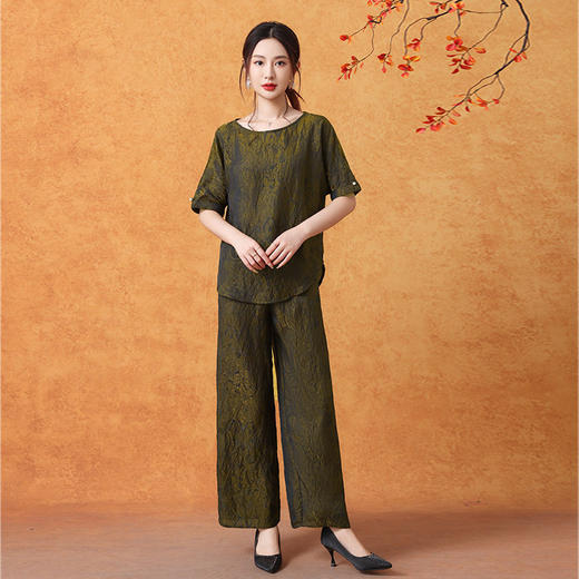 byc3156妈妈夏装香云纱上衣套装中老年时尚女装国风新中式短袖真丝两件套 商品图1