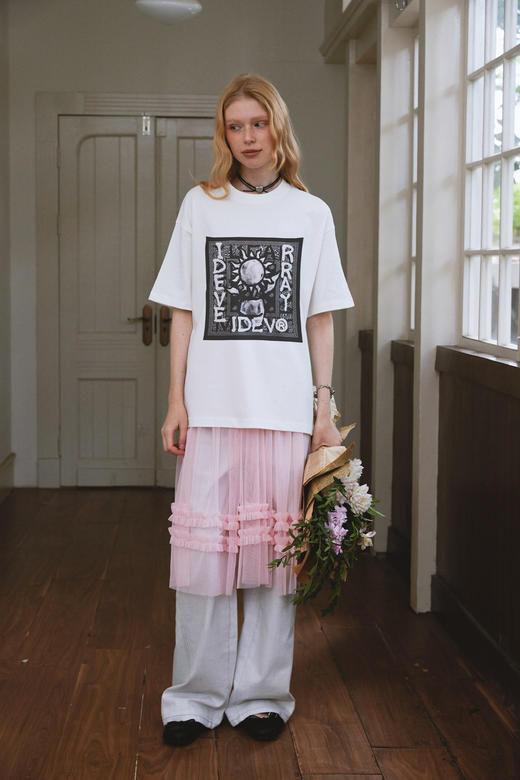 IDEVERRAY手绘太阳花情侣短袖t恤夏季复古个性宽松男潮牌半袖上衣21MSL-TM635 商品图3