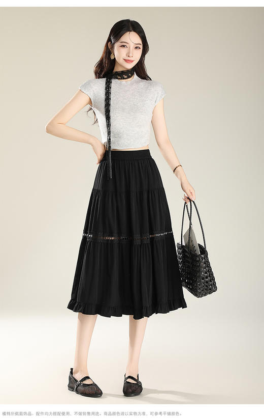 2025夏款蕾丝垂感修身A字裙松紧腰休闲洋气减龄半身裙MYX99997 商品图3