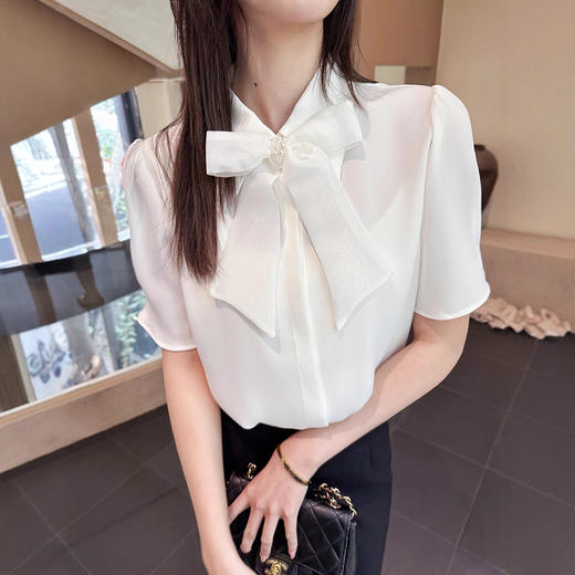白色翻领雪纺衬衫女士装夏季2025新款法式上衣轻奢高级感短袖气质 商品图1