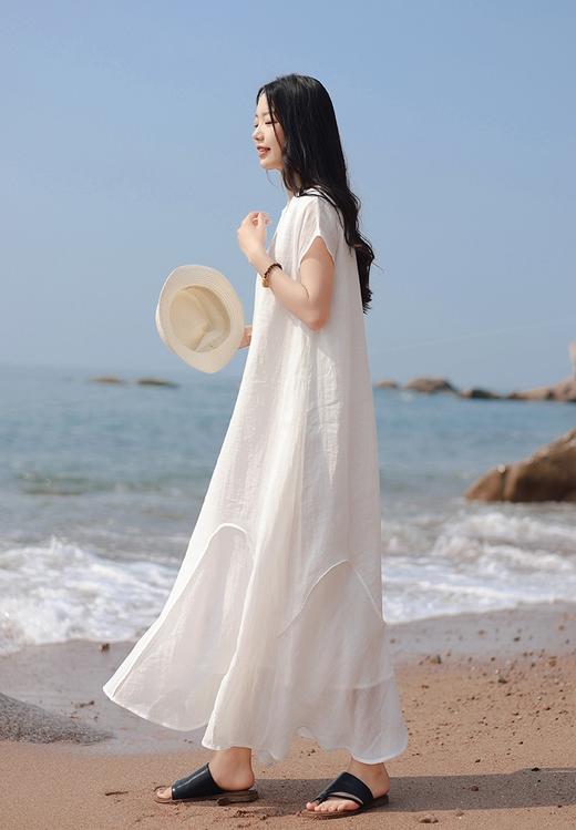 新款高级感波浪拼接收腰小A纯色长裙 商品图5