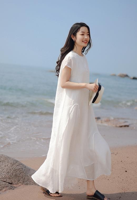 新款高级感波浪拼接收腰小A纯色长裙 商品图3