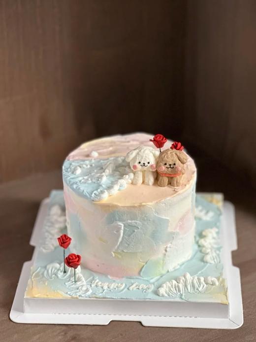 海边的线条狗情侣求婚订婚情人节七夕卡通手绘蛋糕-低糖处理无添加 商品图3