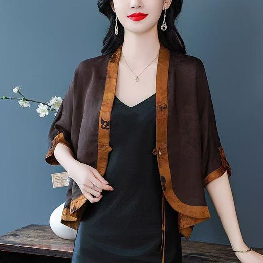 A5066新中式半袖上衣防晒开衫妈妈装女春秋夏薄款香云纱披肩外搭短外套 商品图1
