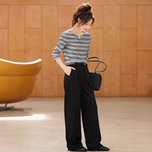 欧货高端大牌设计感撞色条纹亲肤长袖针织衫2025夏季套头冰丝上衣 商品图3