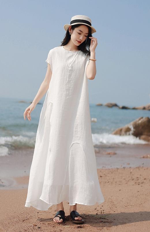 新款高级感波浪拼接收腰小A纯色长裙 商品图2