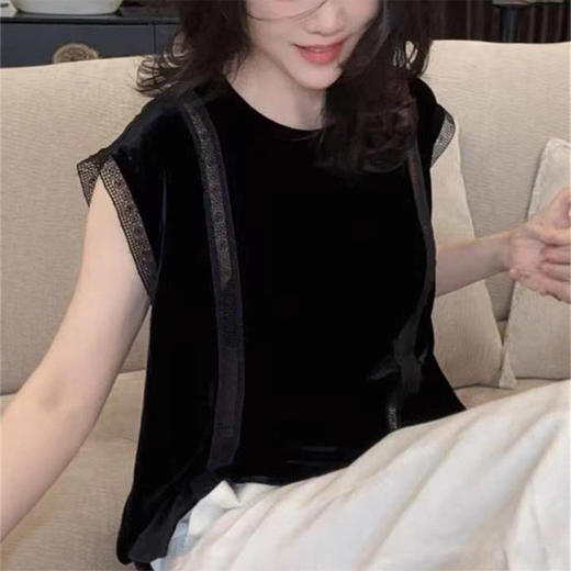 MZ法式气质蕾丝镂空丝绒短袖上衣女装2025夏季新款休闲衬衫百搭小衫 商品图0