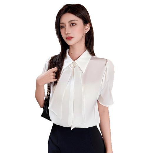 白色翻领雪纺衬衫女士装夏季2025新款法式上衣轻奢高级感短袖气质 商品图4