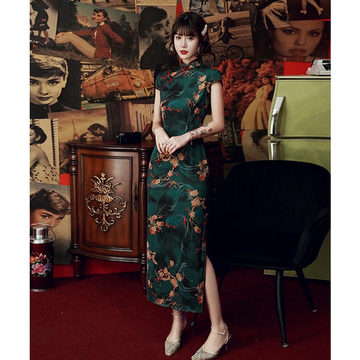 民国风老上海旗袍气质名媛少女复古军阀太太连衣裙秋冬季长款素雅 商品图0