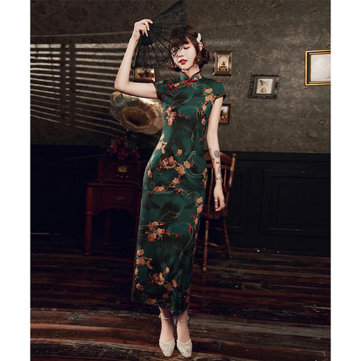 民国风老上海旗袍气质名媛少女复古军阀太太连衣裙秋冬季长款素雅 商品图3