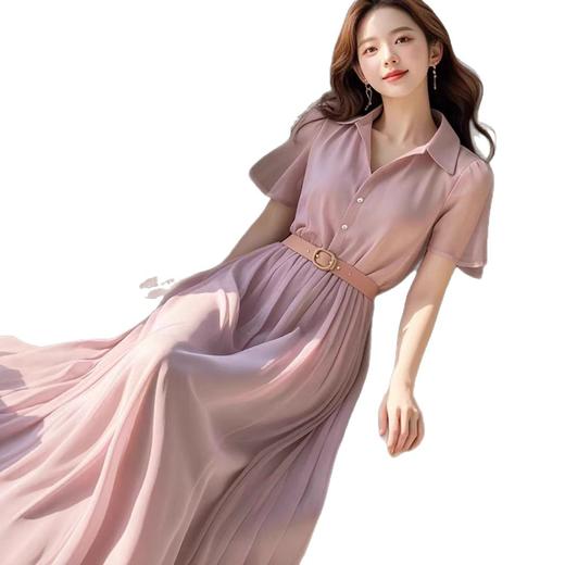 2025新款夏季今年流行的简单大方高级感紫色雪纺连衣裙子女装杏色 商品图4