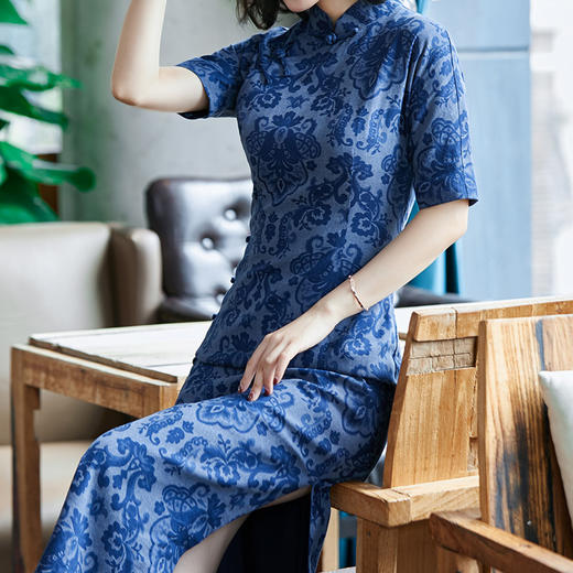 复古优雅中国风棉麻印花旗袍连衣裙OYP90059 商品图3