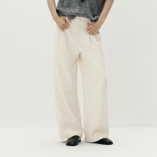 [商场同款]森马休闲裤女纯棉半松紧腰阔腿裤2025秋季新款打褶长裤 商品图2