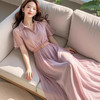 2025新款夏季今年流行的简单大方高级感紫色雪纺连衣裙子女装杏色 商品缩略图0