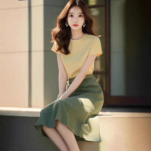 减龄夏季搭配一整套时尚短袖半身裙两件套装女 商品图0