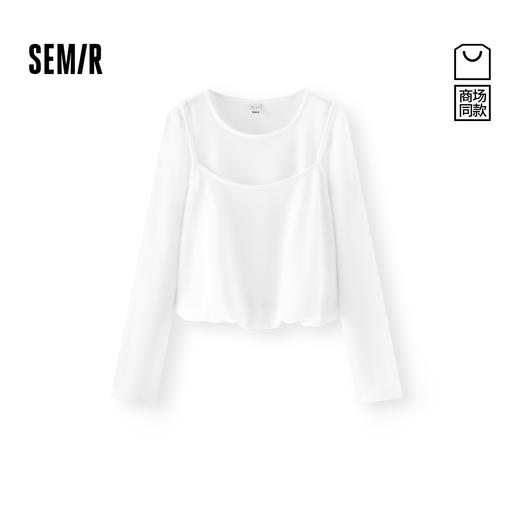[商场同款]森马长袖T恤女短款修身纯色2025新款秋假两件花苞上衣 商品图0