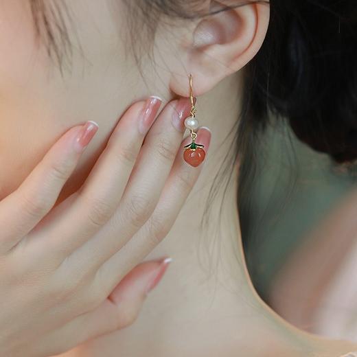 蜜桃硬糖天然红玛瑙，桃子耳环珍珠耳饰AL679694136940 商品图1