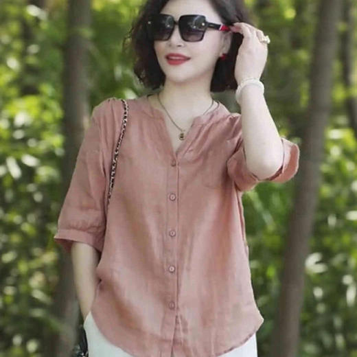 中年妈妈苎麻上衣亚麻阔腿裤两件套洋气套装2025夏装新款减龄穿搭 商品图1