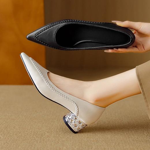 【预售5天】新款真皮尖头粗跟中跟日常百搭单鞋女超软羊皮不累脚高跟鞋DB&M6529 商品图4