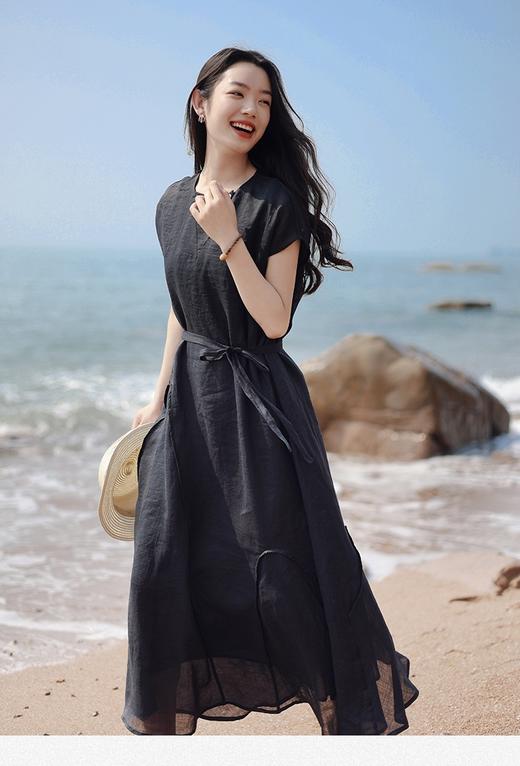 新款高级感波浪拼接收腰小A纯色长裙 商品图9