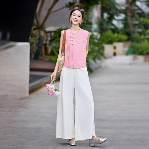 【预售3天】新中式国风套装设计感气质无袖背心高腰阔腿裤两件套HMGC3277 商品图1