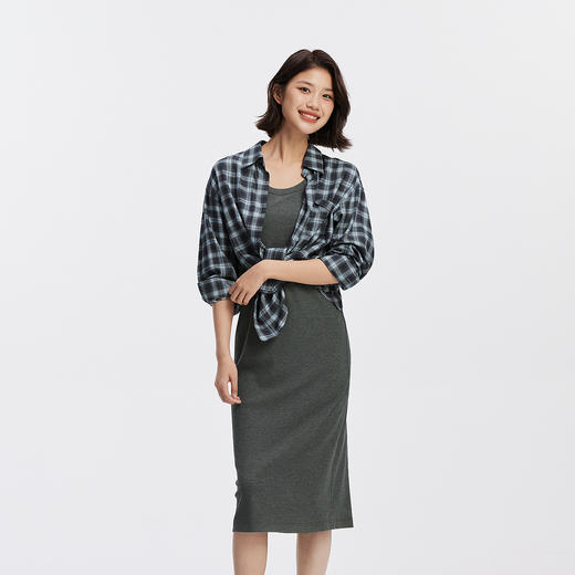 [商场同款]森马连衣裙女背心裙格纹中长款衬衫2025秋季新款两件套 商品图2