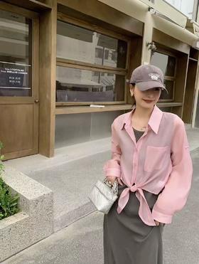 套装【MYBL】8629 74%天丝长款背心裙天丝防晒长袖系结衬衫两件套-喜出