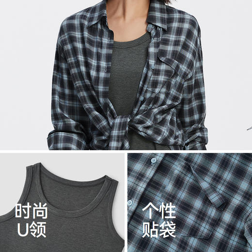 [商场同款]森马连衣裙女背心裙格纹中长款衬衫2025秋季新款两件套 商品图3