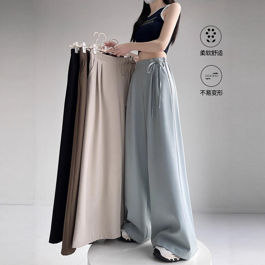 高腰绑带西装裤女春秋小个子高级感垂感直筒宽松休闲拖地阔腿裤子 商品图2