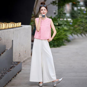 【预售3天】新中式国风套装设计感气质无袖背心高腰阔腿裤两件套HMGC3277